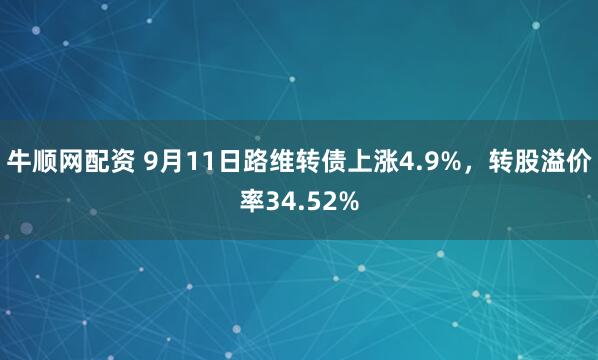 牛顺网配资 9月11日路维转债上涨4.9%，转股溢价率34.52%