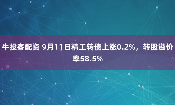 牛投客配资 9月11日精工转债上涨0.2%，转股溢价率58.5%